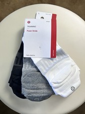 NWT Lululemon Power Stride Socks Tab 3 Pack - WHT/HTRG/BLK - Size L
