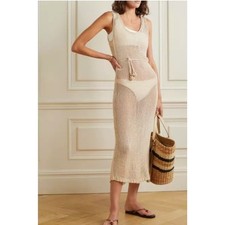 NWT Zimmermann Tropicana Cotton Crocheted Knit Midi Dress Beige Sz 8 Medium