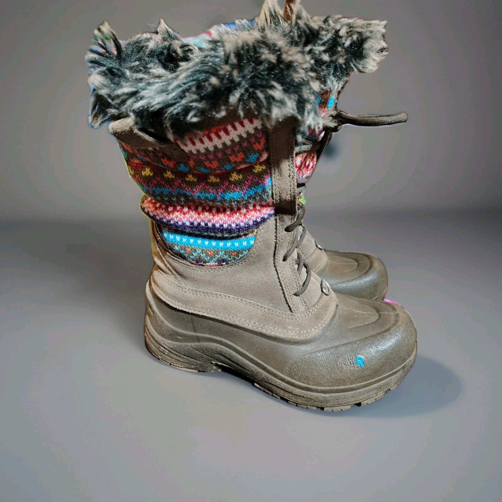 North Face Winter Boots Heat Seeker Insulated Girls Size 4 Suede Colorful  thumbnail 4