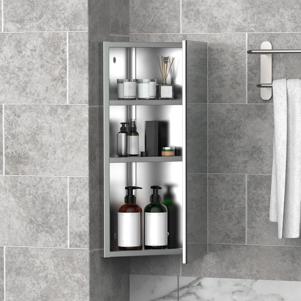 HOMCOM Armadietto Angolare Bagno Acciaio con 3 Ripiani Interni | 60x30x18.4cm - Immagine 3 di 4