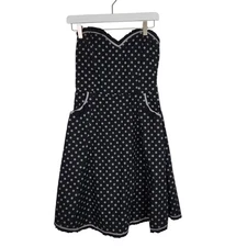 SOURPUSS Dress Womens Large Black Polka Dot Strapless Smocked Retro Rockabilly
