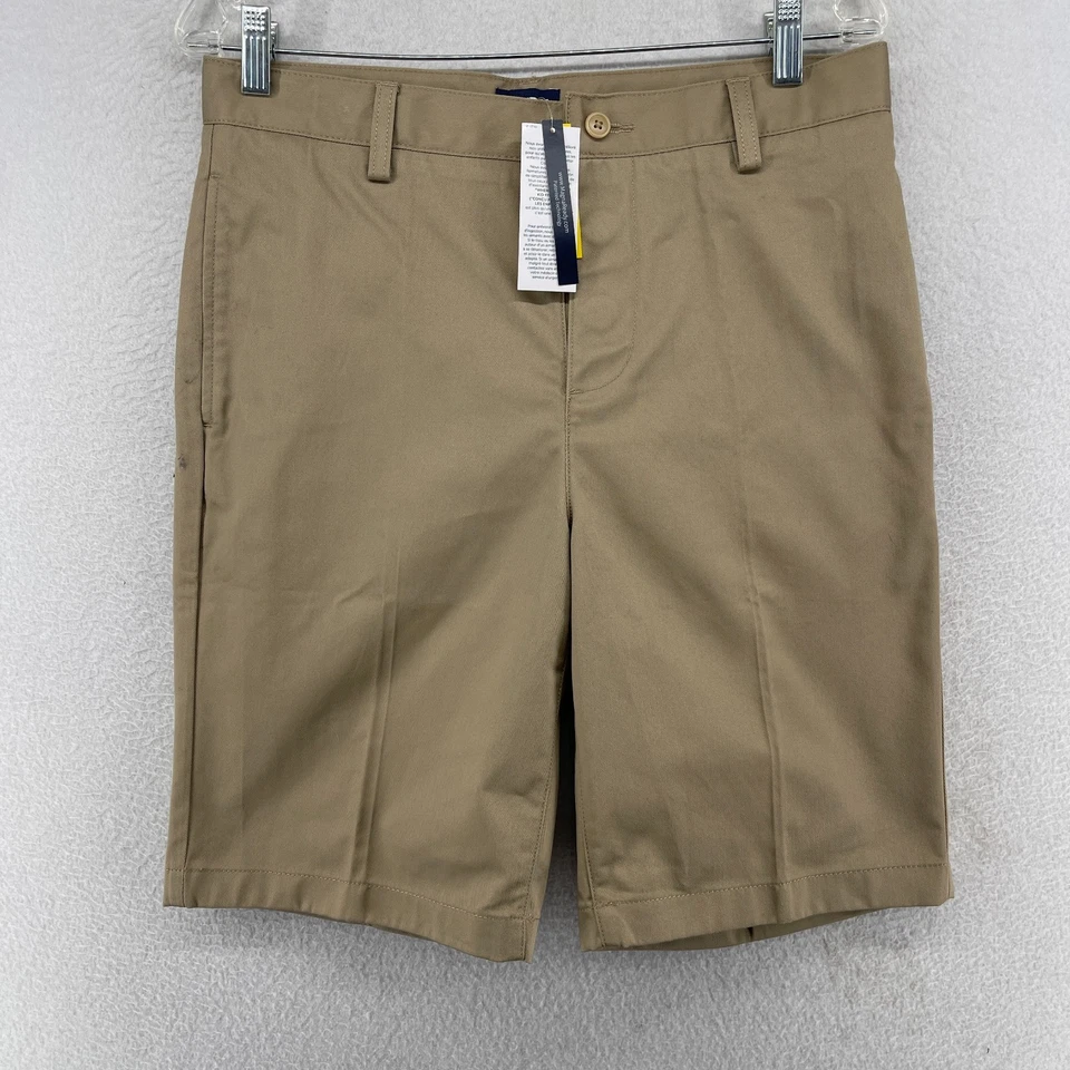 LANDS END Shorts Youth 18 Boys Adaptive Blend Chino Uniform Twill Brown NEW - Image 2 of 4