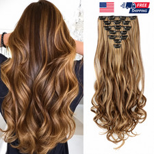 Clip In Hair Extensions 7 PCS Full Head 22 Inch Long Curly Wavy Synthetic Natura