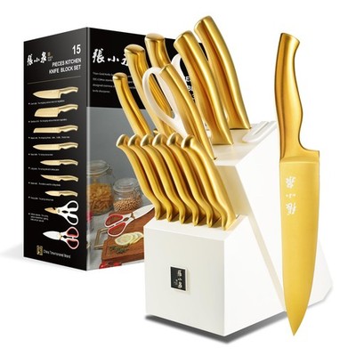 ZHANG XIAO QUAN Gold Knife Set with White Block, High Carbon Stainless Steel ...