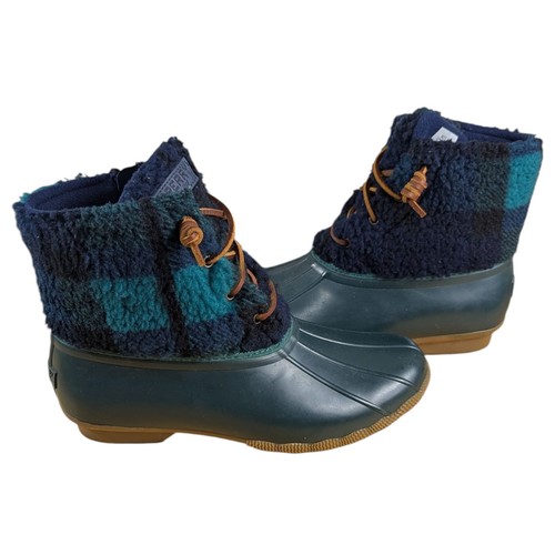 Sperry Duck Boots Green Plaid Womens size 9 M Saltwater Sherpa Ankle STS83244 - Picture 2 of 16
