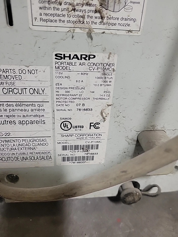 Aire acondicionado portátil SHARP CV-10NH 10.000 capacidad de refrigeración (BTU) Foto 3 de 3