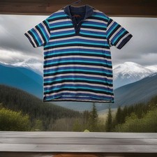 Pierre Cardin Blue Striped Short Sleeve Cotton Polo Shirt Mens Large