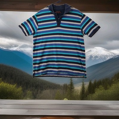 Pierre Cardin Blue Striped Short Sleeve Cotton Polo Shirt Mens Large