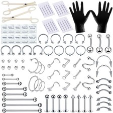 94PCS Mixed-pack Piercing Kits for All Body Piercings Stainless Steel 14G...
