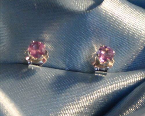 3MM ROUND PINK SAPPHIRE STERLING SILVER  STUDS - Picture 1 of 6