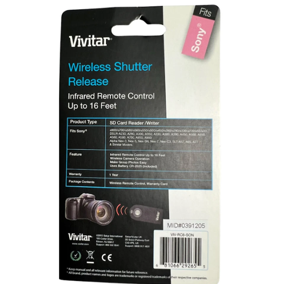 Wireless Remote Control For Sony NEX 5 7 A99 A77 A65 A55 A57 A230 A330 A900 - Image 2 of 2