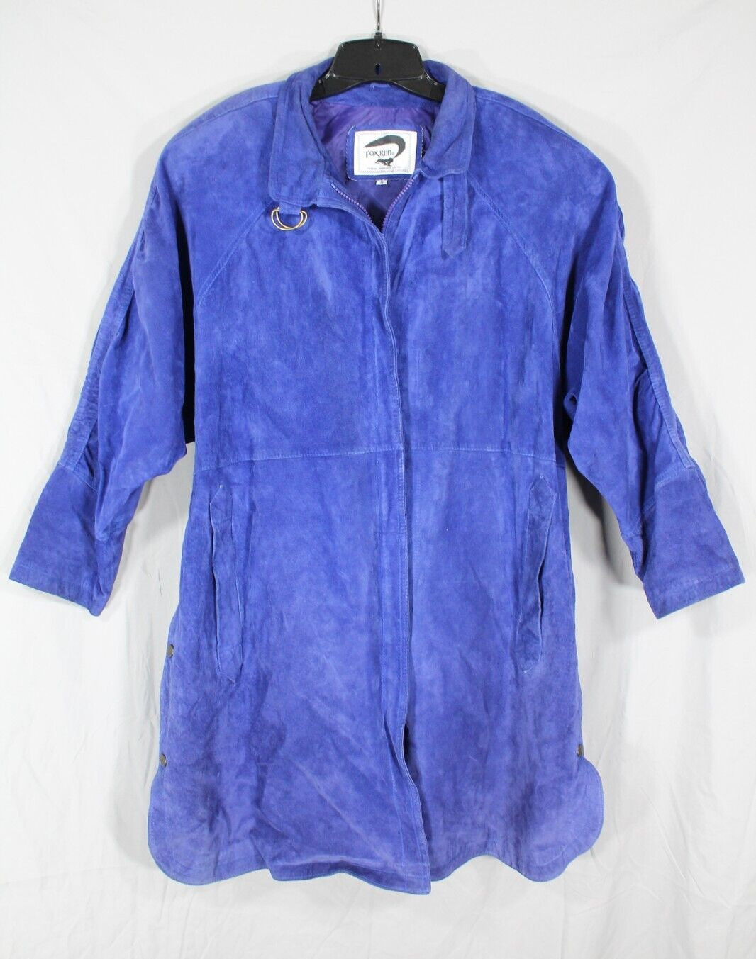 VTG FOX RUN Blue GENUINE SUEDE LEATHER Snap Sides/Zip-Up POCKETS Lined JACKET M