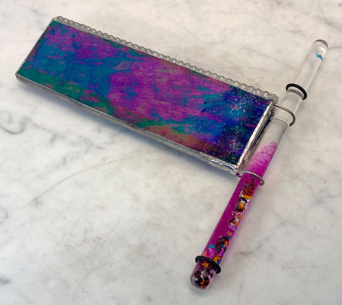 Vintage Kaleidoscope Slag Art Stained Glass. Glitter