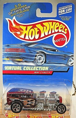 2000 Hot Wheels #115 Virtual Collection Cars WAY 2 FAST Dark Red w/Chrome 5 Sp