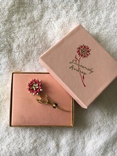 Vintage Goldtone Brooch Thick Enamel Pink Flower with original box made in USA