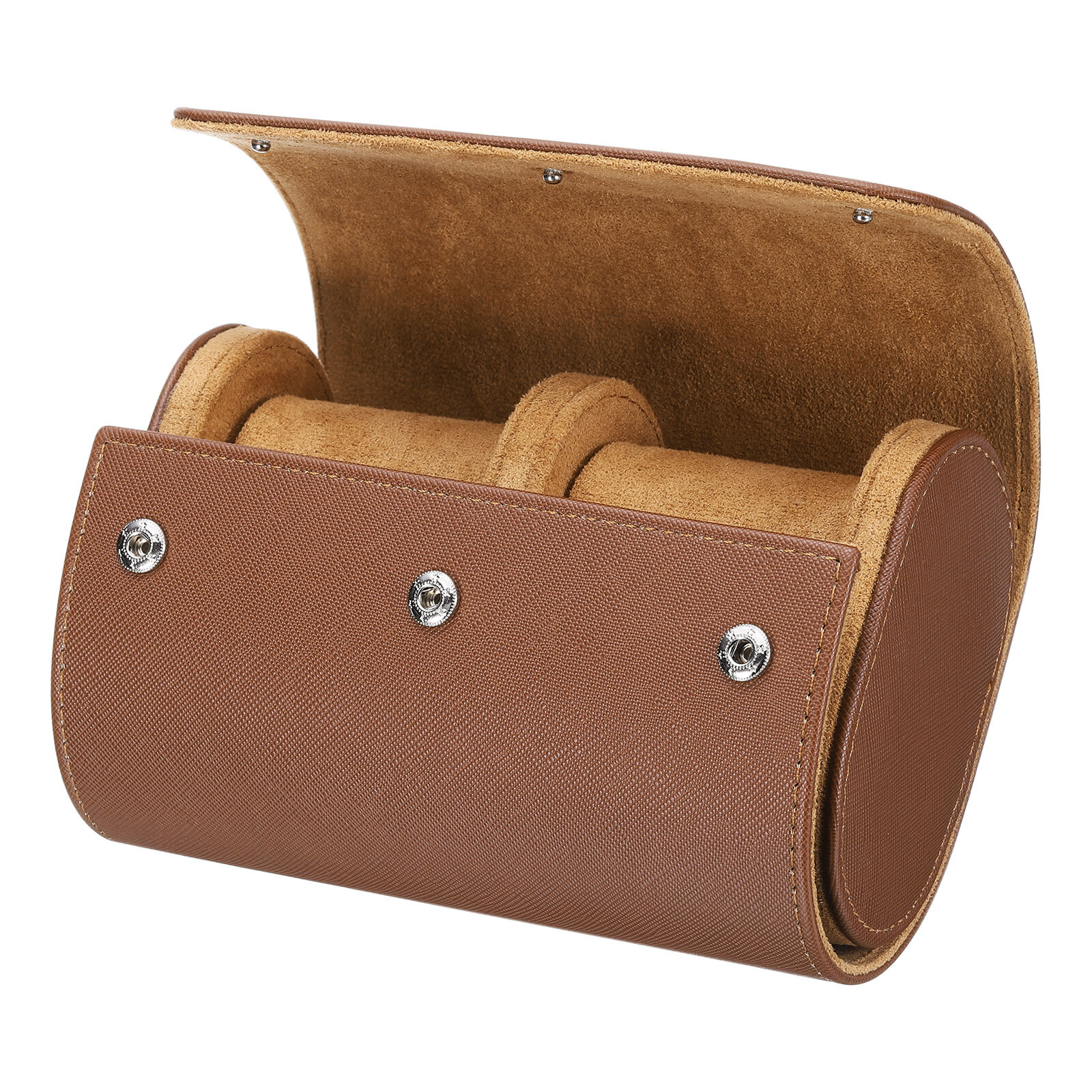 Watch Roll Travel Case 2 Slots Leather Cases, Cross-grain Texture Brown