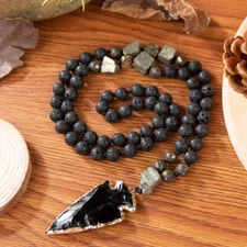 Natural Lava Rock Stone Obsidian Arrow Pendant Necklace for Inspiration Strength