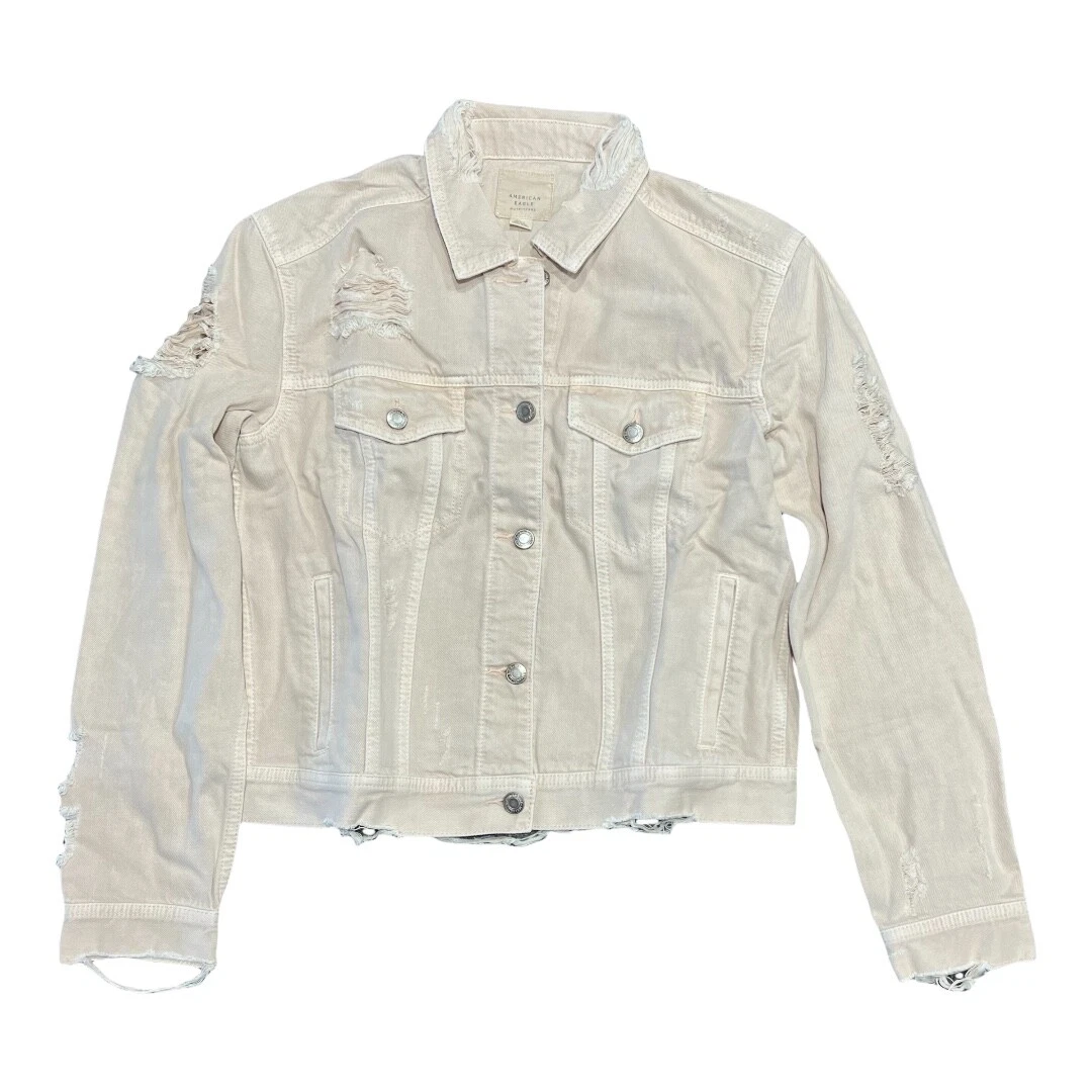 NWT AMERICAN EAGLE Misses Denim Jacket Sz MEDIUM Pink Beige