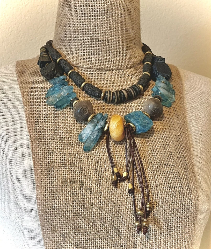 Collar Tribal Boho Asimétrico Apatita, Cuarzo, Turmalina, Ámbar Foto 4 de 4