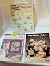 Lot/ 3 Cross Stitch Pattern Books Baby Bibs Baby Coverups Date Keepsakes