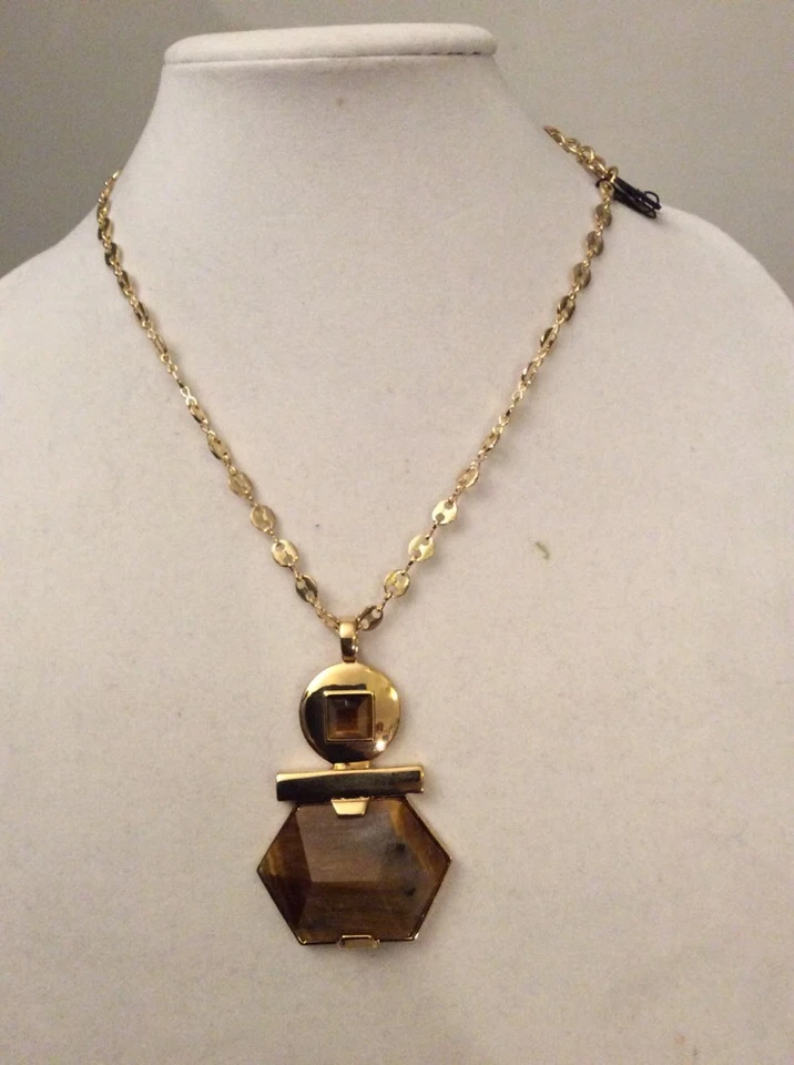 $98 Vince Camuto Ojo de Tigre Geo Piedra Tono Dorado Colgante Collar VC-20 Foto 4 de 4