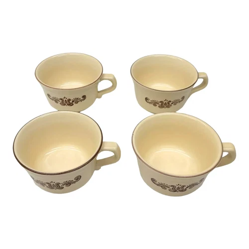 Pfaltzgraff Village Pattern Brown Set of 4 Tea Mugs Cups Small Bowl Handle (#1)