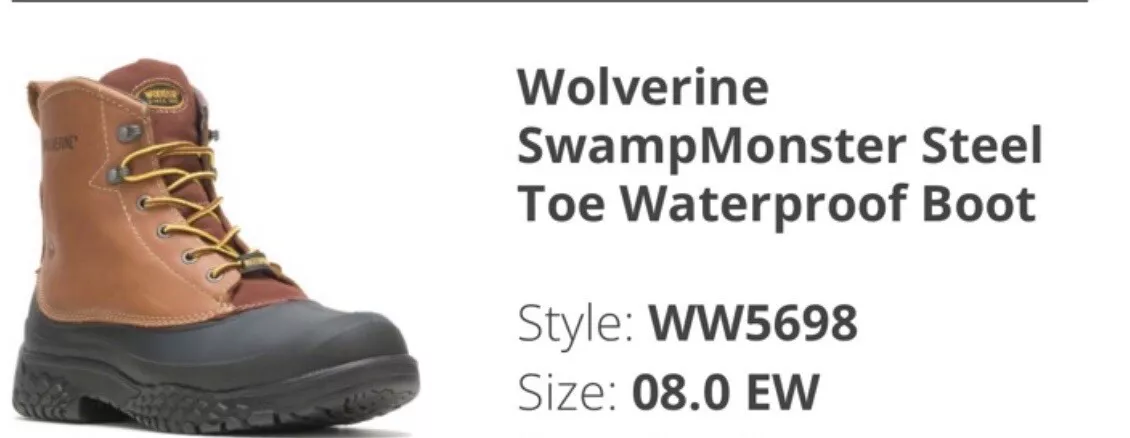 WOLVERINE SWAMP MONSTER STEEL TOE WATERPROOF BOOT Style WW5698