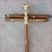 Nautical style Brass Designer Handle Antique Wooden Walking Stick-Solid Cane New