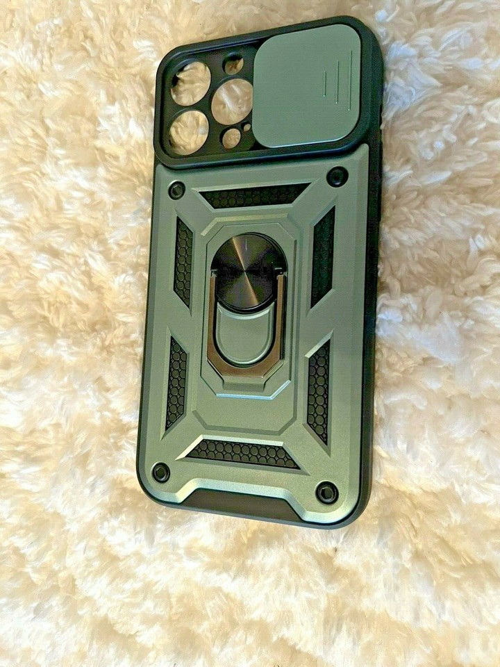 Case For iPhone 13 Pro Max 6.7 Slide Camera Lens Cover Ring Stand GREEN