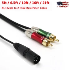5ft /6.5ft /10ft /16ft /21ft XLR Male to 2 RCA Male Audio Y Splitter Patch Cable