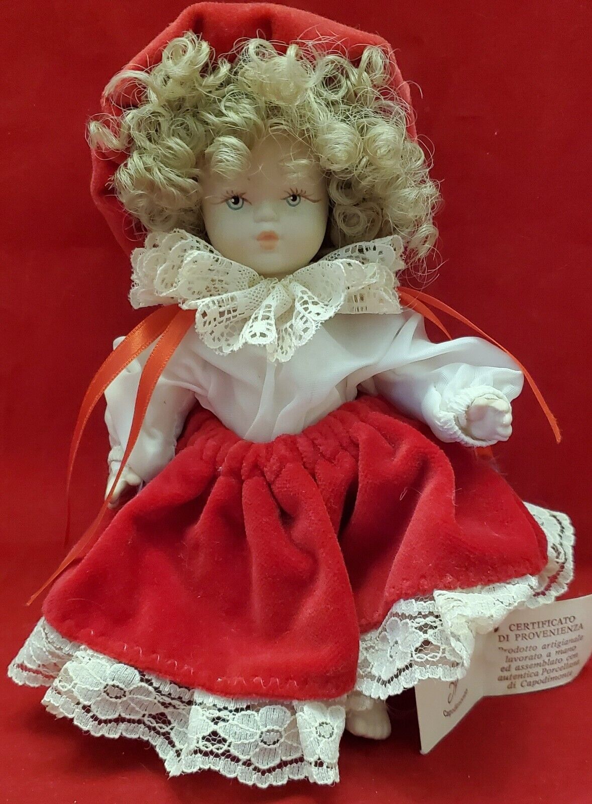 VTG Capodimonte 8 Porcelain Doll Belinda Red White Outfit Italy w