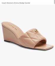 COACH Emma Leather Wedges in Buff Size 8.5 Quilted