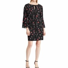 AMERICAN LIVING NEW Women's Crepe Floral Bell Sleeve Keyhole Shift Dress TEDO