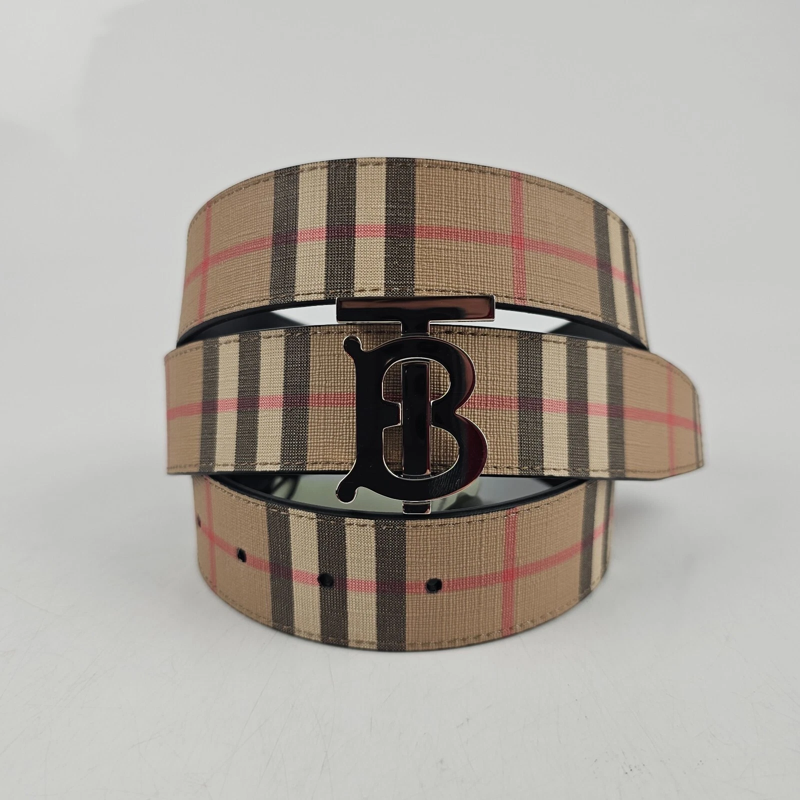 Cintura uomo BURBERRY TB beige a quadri misura 90 cm nuova