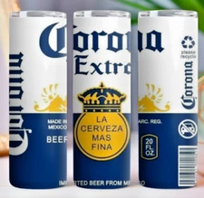 Corona Extra Beer 20 oz Tumbler 20oz Skinny Cup Mug   Lid w/ Straw
