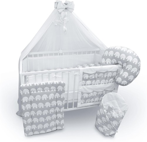 BABYMAM Juego de Cama Bebé Esencial 17 Piezas Cuna con Cajón y Colchón Elefantes - Imagen 2 de 9