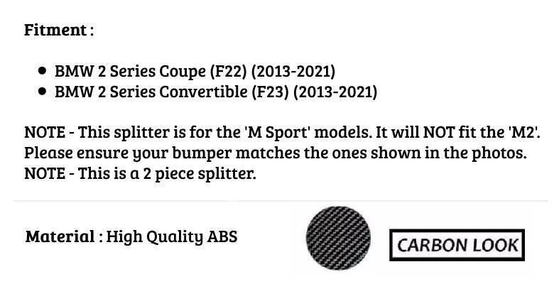 BMW 2 Series F22 F23 Carbon Fibre Front Splitter Spoiler Lip M Sport 2013-2021 - Image 3 of 4