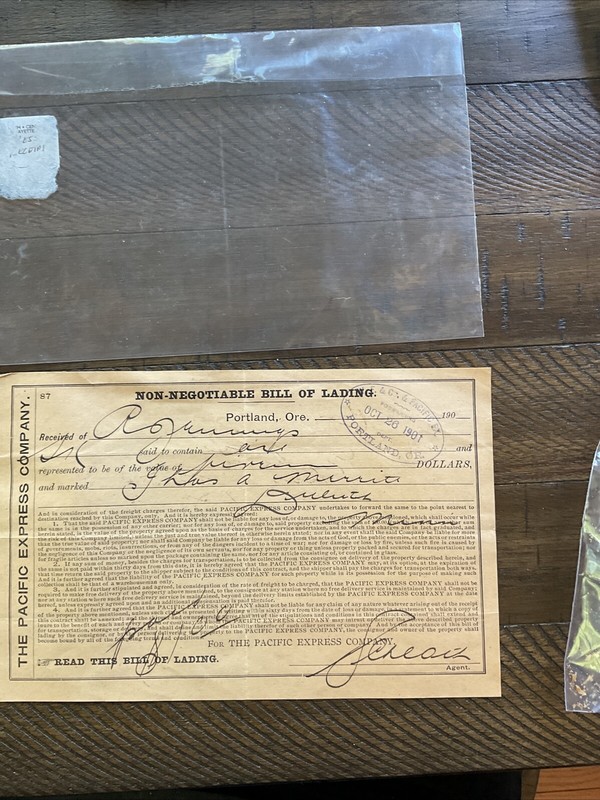 Pacific Express Money Order. Stamped 1901, Portland,OR. BOL