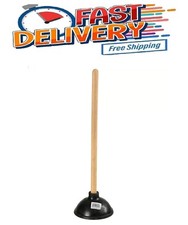 Rubber Toilet Plunger Wood Handle Clears Toilets-Sinks Drains Plumbing-Bathroom"