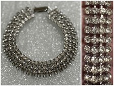 Vintage Sparkling Glam Four Row Clear Prong Set Rhinestone Silver Tone Bracelet