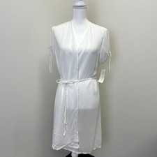 Oscar de la Renta Pink Label Robe Pearl White Short Sleeve Chiffon Wrap Small