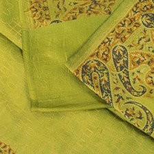 Sanskriti Vintage Saree Green Pure Silk Paisley Woven Craft Fabric Wedding Sari