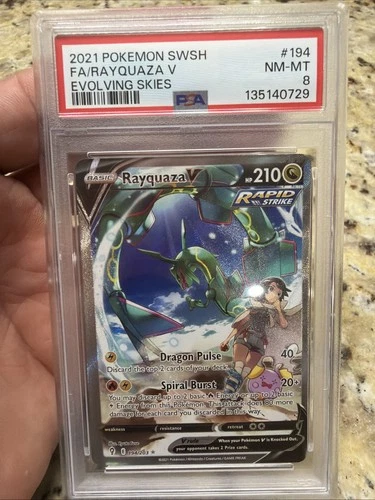 2021 Pokemon SWSH Evolving Skies Rayquaza V #194/203 PSA 8