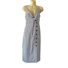 SHEIN White & Blue Striped Midi Dress Size XS Cotton Summer