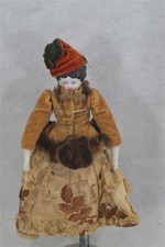 antique doll china shoulder head 9 in original fur trim clothes 19th original
