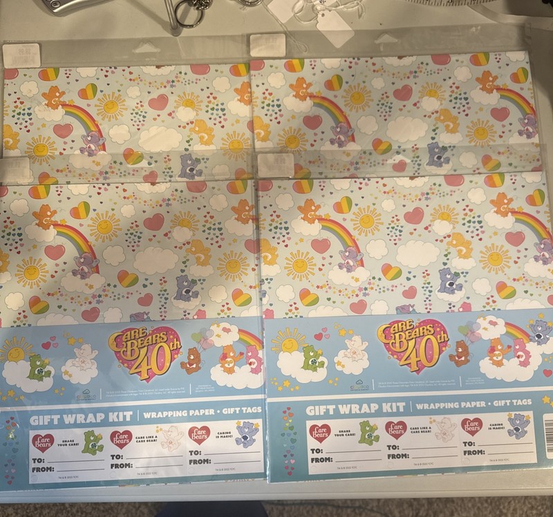4 CARE BEARS Gift Wrap Kit Birthday Wrapping Paper Scrapbook 40th Anniversary