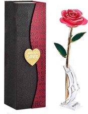 Gold Rose 24K Plated Gold Dipped Rose, Forever Preserved Red Rose Flowers wit...