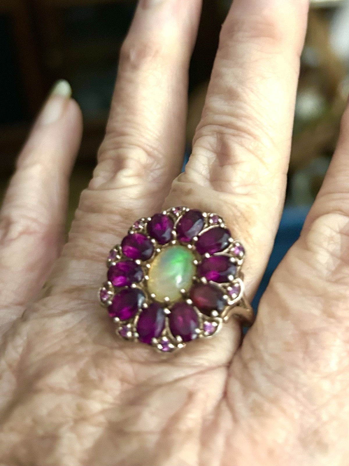 Gorgeous Outstanding Opal Ruby Garnet Sterling Ve… - image 3