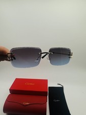 Cartier Big C Diamond Cut Red to Blue Fade Frameless Lens Gold Frame Big Box Ed.