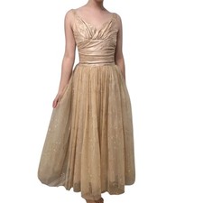 Vintage Gunne Sax Dress Long Formal Prom Tulle Gold Glitter Princess Extra Small
